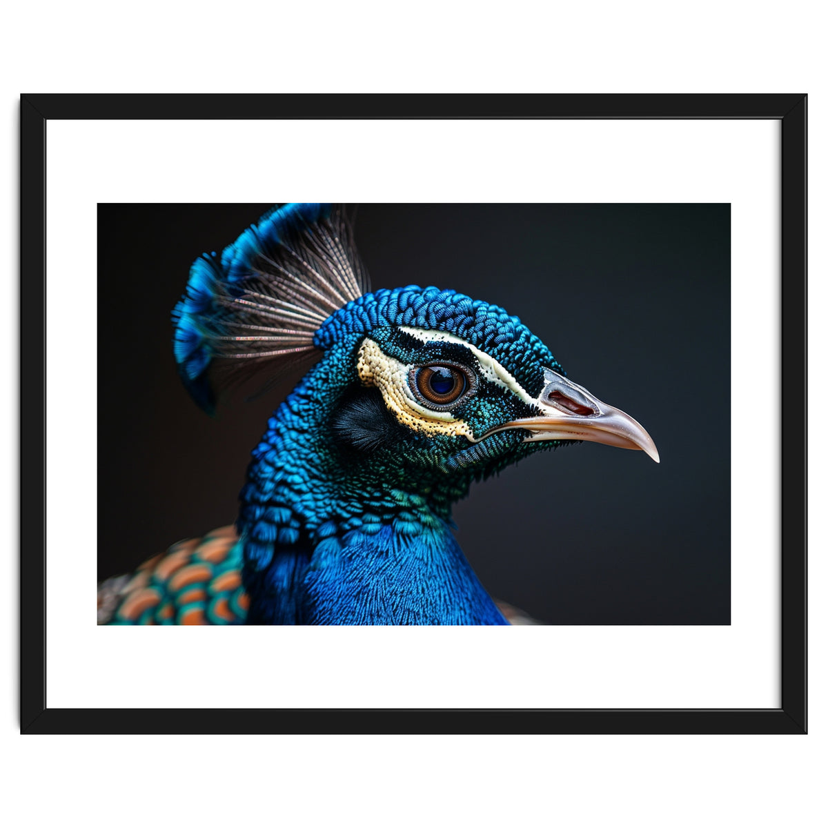 Close Up Peacock Head Blue Green Feather