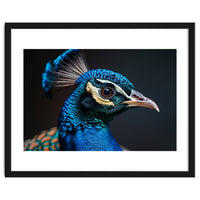 Close Up Peacock Head Blue Green Feather