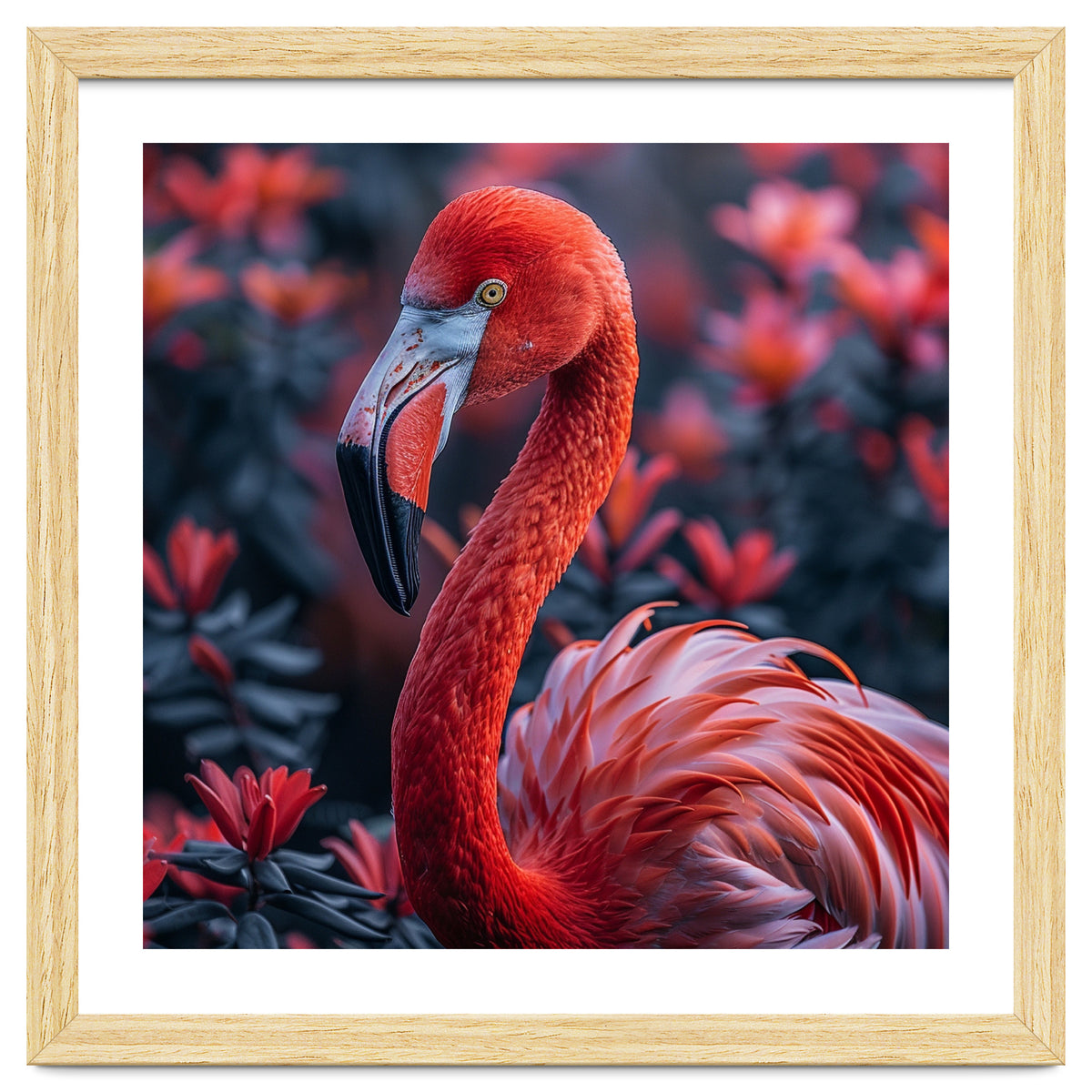 Vibrant Flamingo Portrait With Tropical Foliage