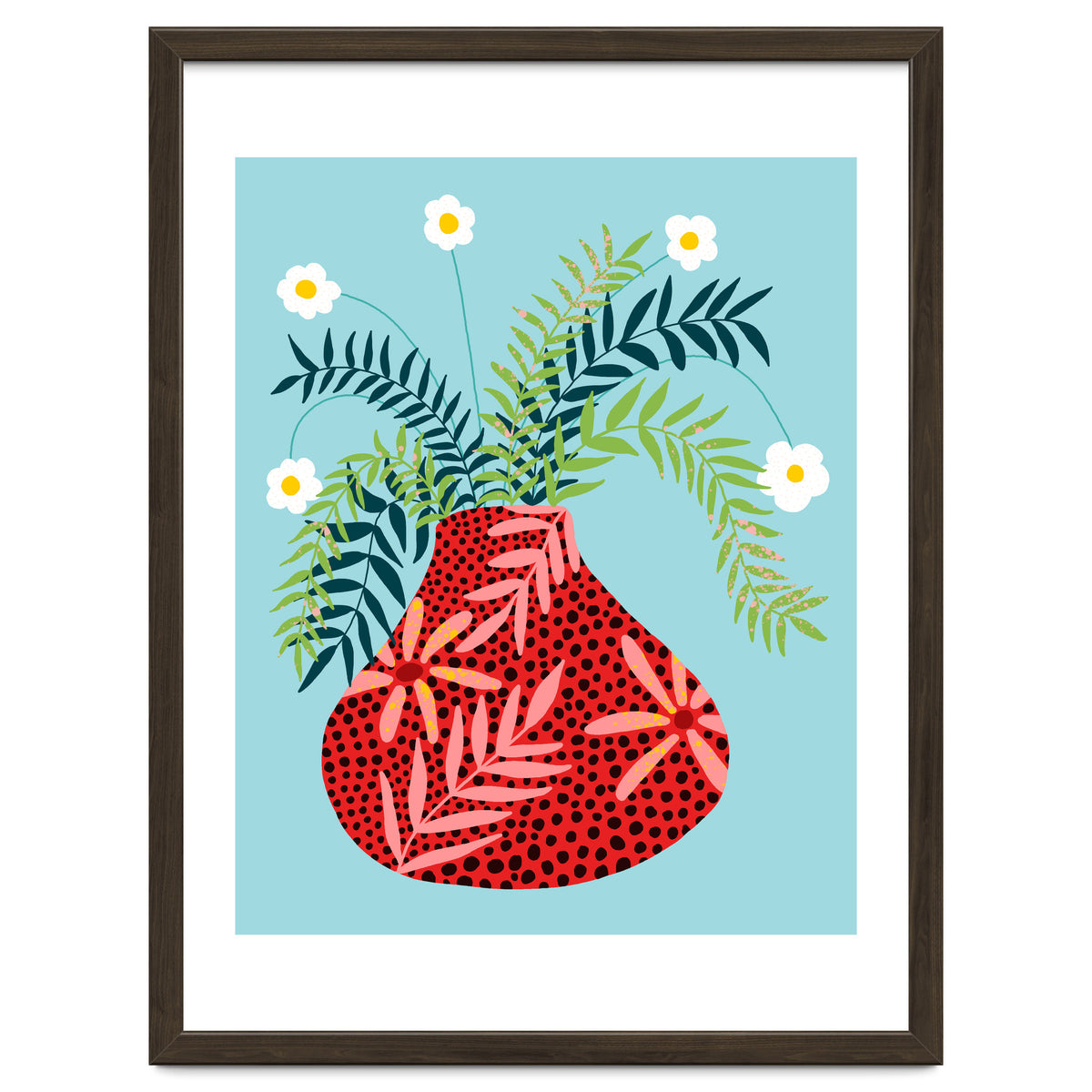 Sunny Side Up Flower Pot, Floral Odd Quirky Imperfect Whimsical Unique, Eclectic Bohemian Strange Polka Dots Maximalist