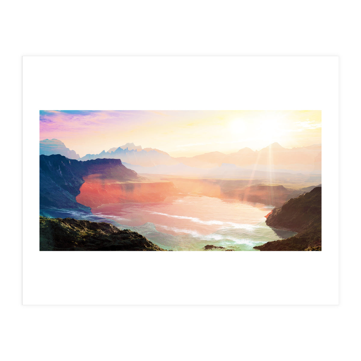 Sunrise Grandeur, Scenic Nature Landscape, Ocean Beach Travel Photography, Sea Waves Mindfulness (Print Only)