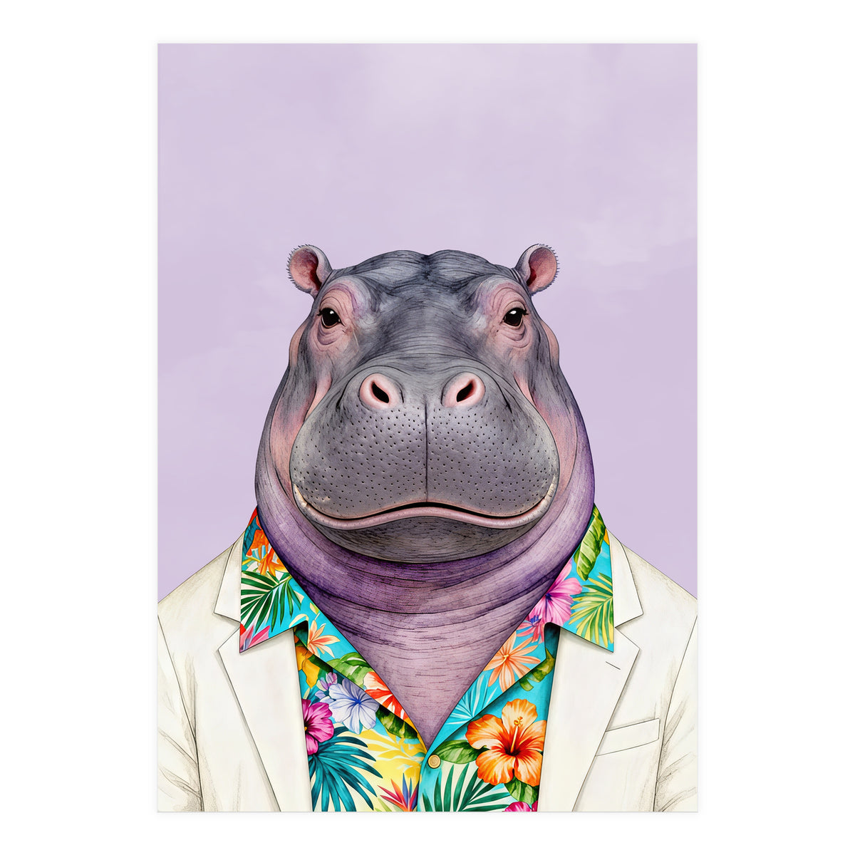 Hippopotamus in Gangster Havana Shirt (Print Only)