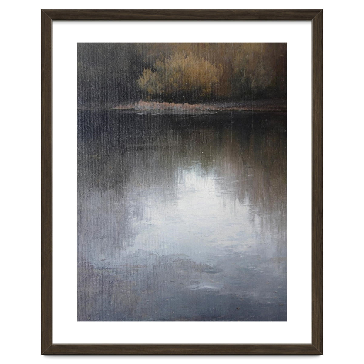 Atmospheric Golden Autumn Forest Reflection Oil Painting