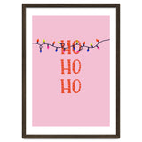 HO HO HO Christmas Lights Art, Pink Holiday Illustration, Modern Festive Quote thumbnail