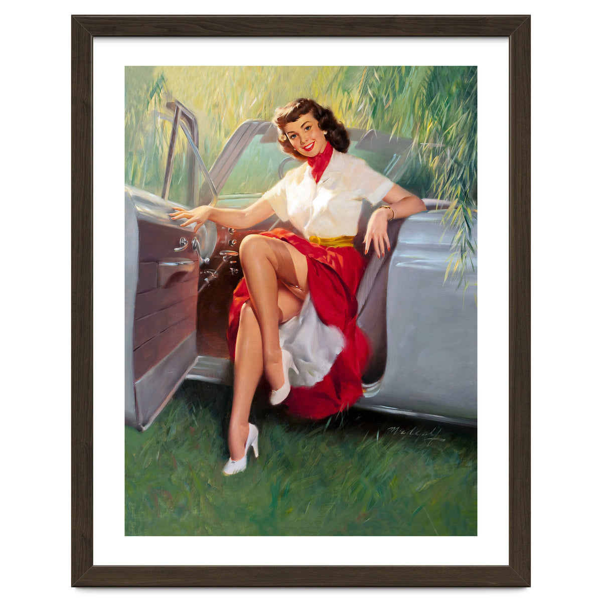 Sexy Pinup Woman Posing In Convertible Car