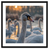 Close Up Of Swan With Water Droplets At Sunrise thumbnail