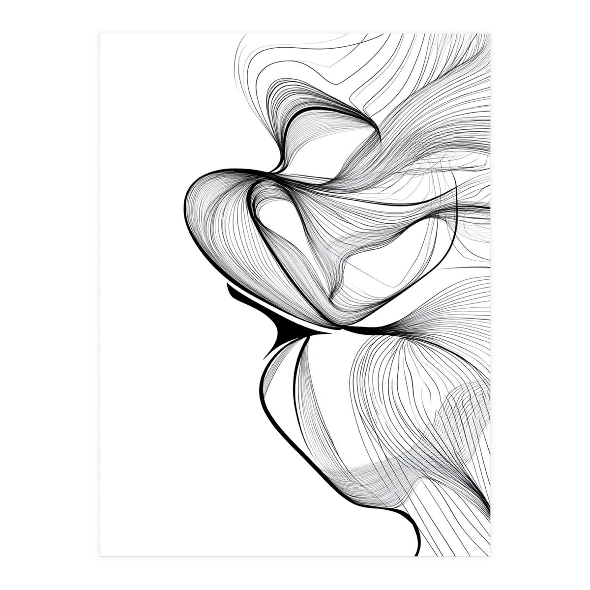 Abstract Black And White Swirls And Lines Flowing Art (Print Only)