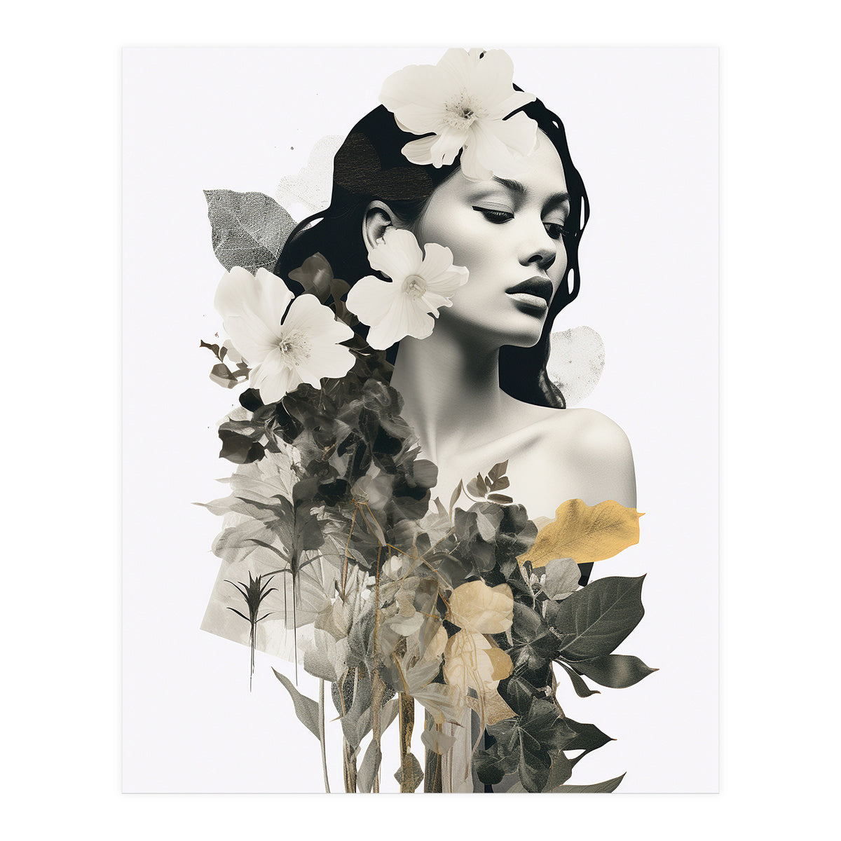 Collage Of A Woman And Flowers   (Print Only)