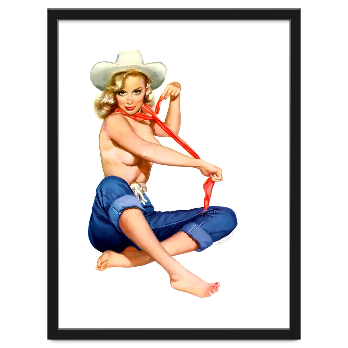 Pinup Texas Girl With White Cowboy Hat