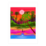 My Shadow & I, Sunset Painting Lake Beach Seashore, Tropical Nature Landscape Colorful Bohemian Traditional, Travel Concept Companion (Print Only) thumbnail