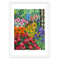 Vibrant Summer Cottage Garden Oil Painting