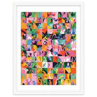 Life On A Checkboard, Abstract Maximalism Eclectic Painting, Bohemian Pop Of Color Illustration