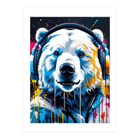 Polar Bear In Headphones, Graffiti (Print Only)