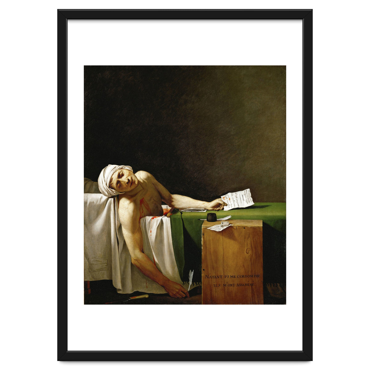 Jean Paul Marat, dead in his bathtub, assassinated by Charlotte Corday in 1793. JACQUES LOUIS DAVID.