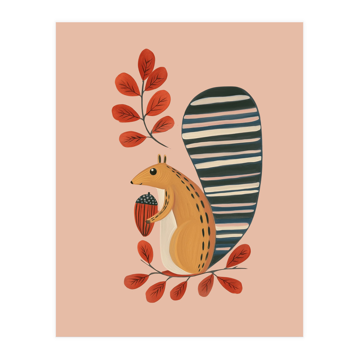 Squirrel In A Pink Autumn (Print Only)