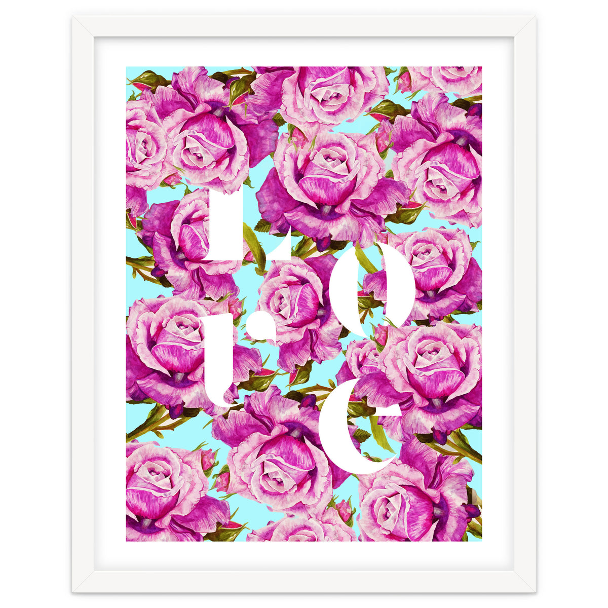 Love, Floral Typography Valentine's Graphic Design, Eclectic Modern Boho Botanical Rose Illustration