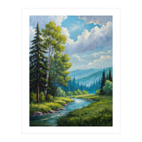 Serene Mountain River Landscape Oil Painting (Print Only) thumbnail