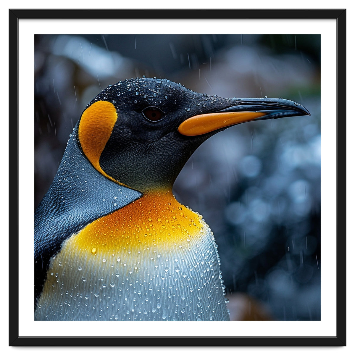 Close Up Of King Penguin In The Rain