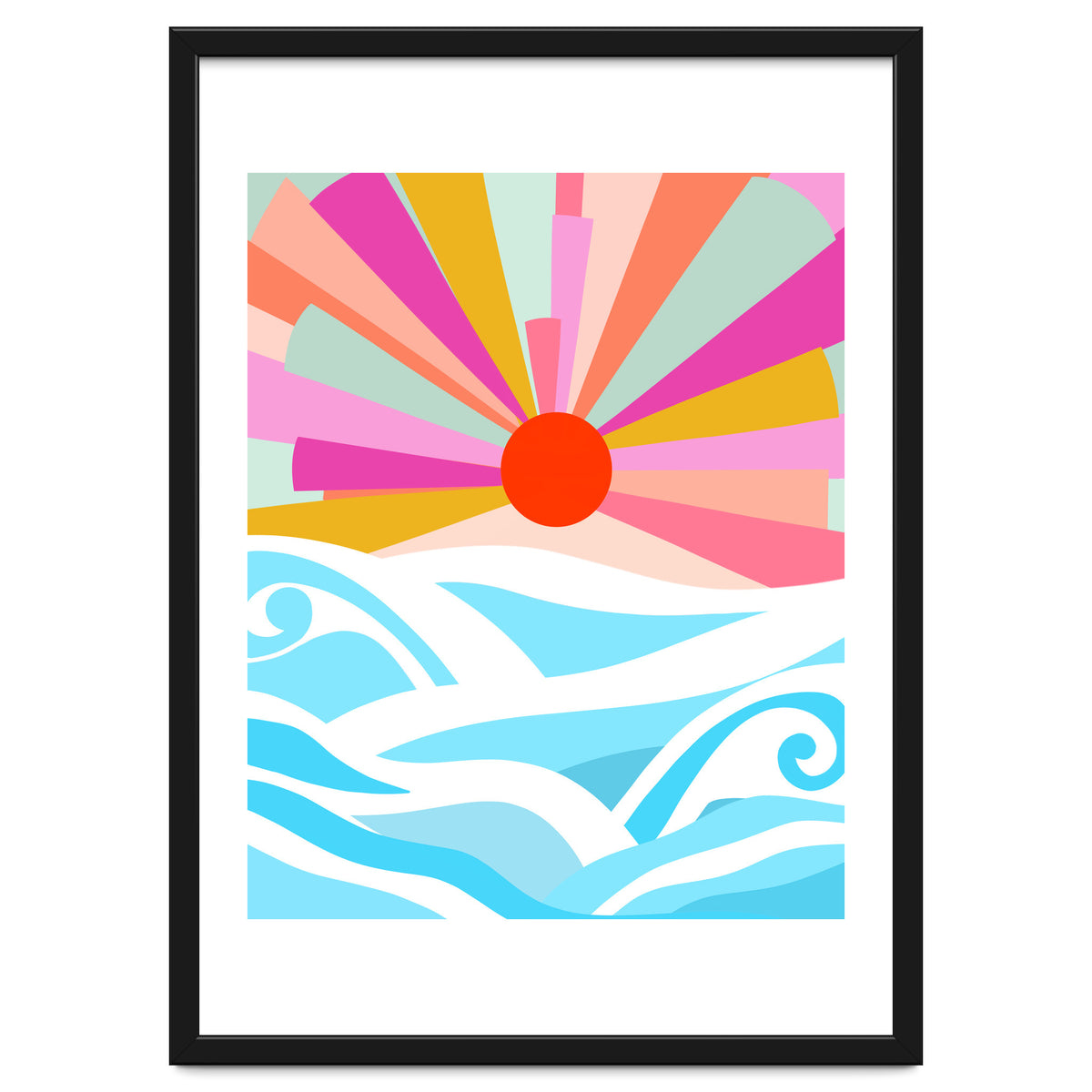 Boho Sunrise, Bohemian Abstract Landscape Nature, Colorful Illustration Ocean Sea Beach Summer, Positive Vibes Mindset
