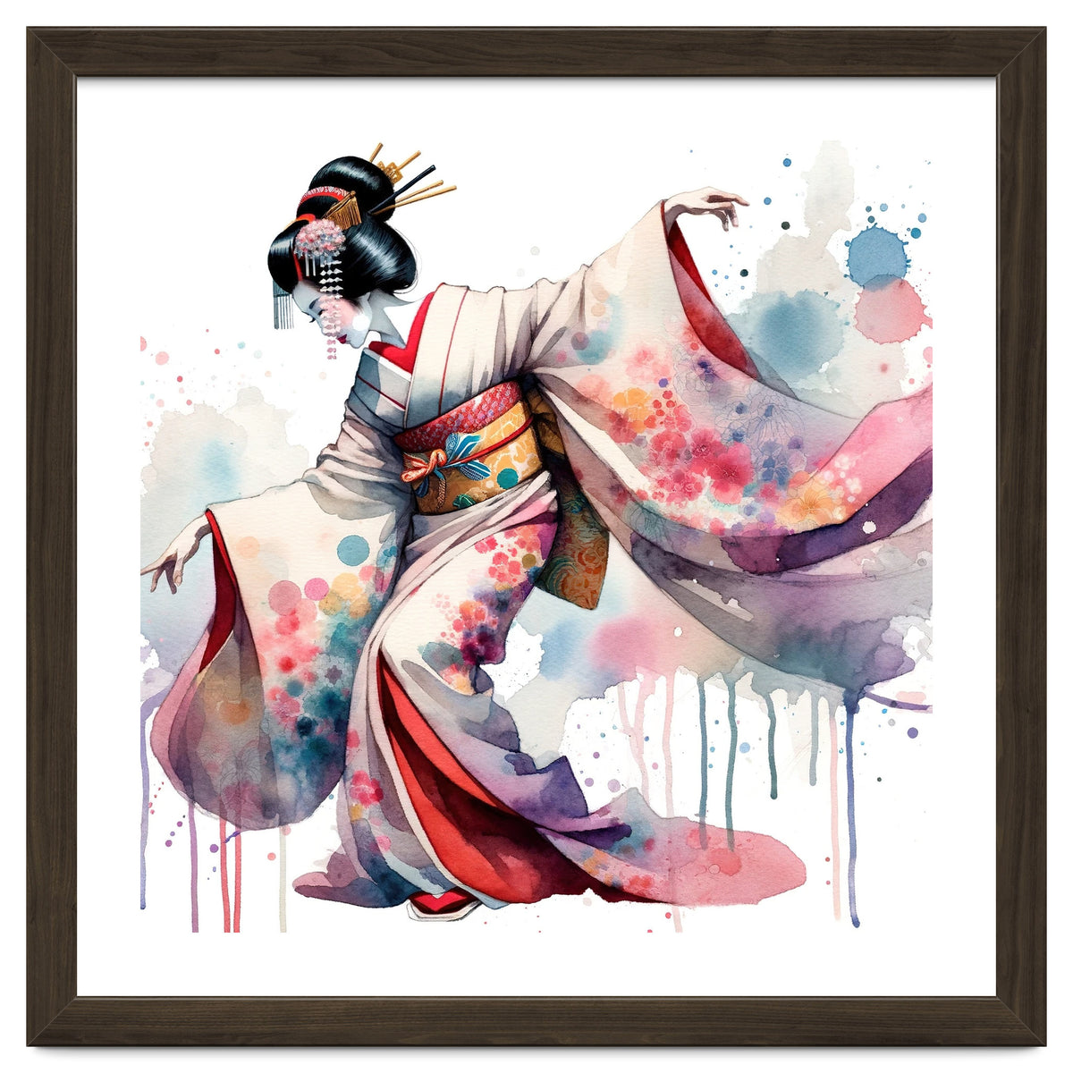Geisha Dancer With Flowing Kimono