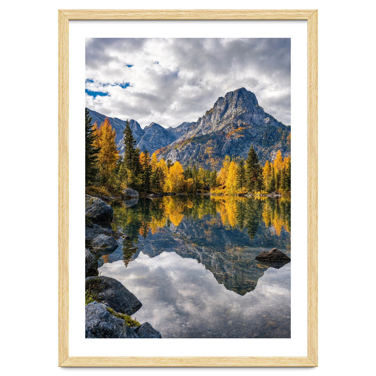 Golden Autumn Reflection: Majestic Mountain Wilderness Landscape