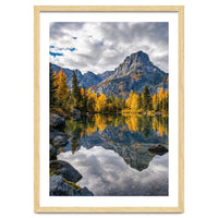 Golden Autumn Reflection: Majestic Mountain Wilderness Landscape