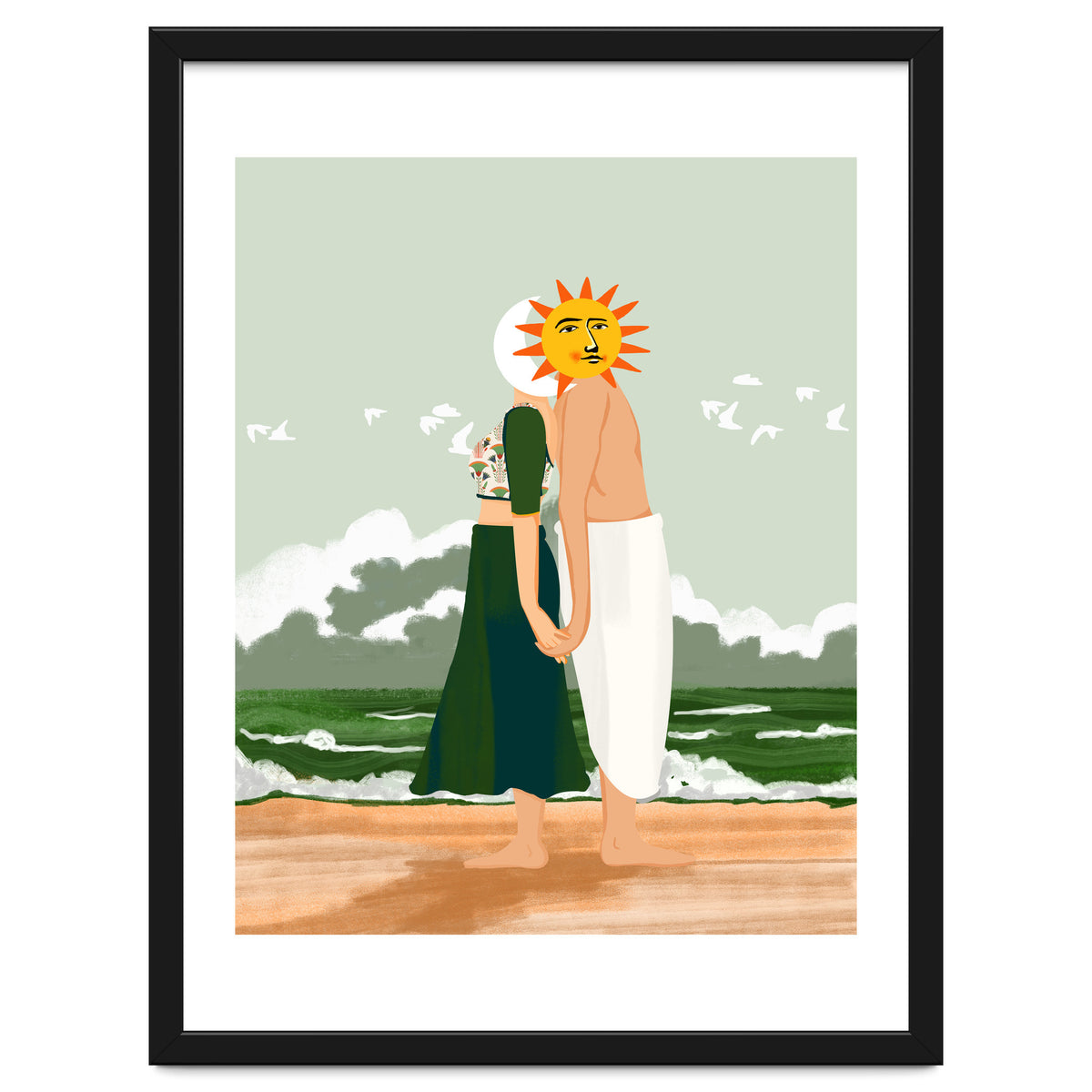 Celestial Union, Sun & Moon Love Couple, Ocean Sea Beach Landscape Nature, Summer Bohemian People