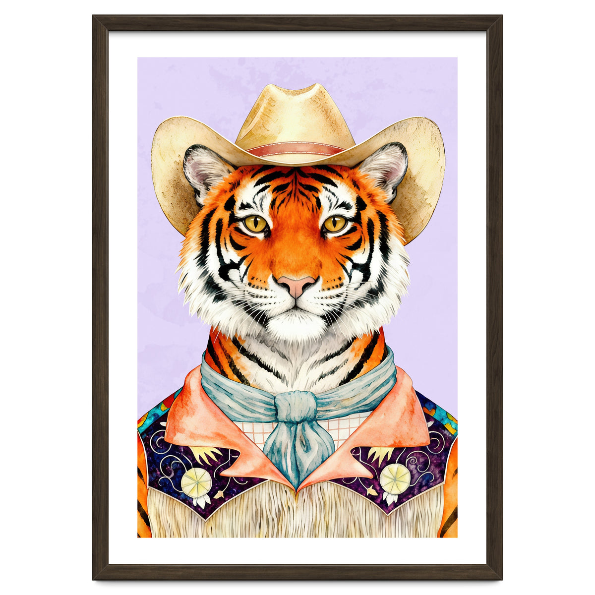 Tiger Portrait in Hat Wild Cowboy Fashion