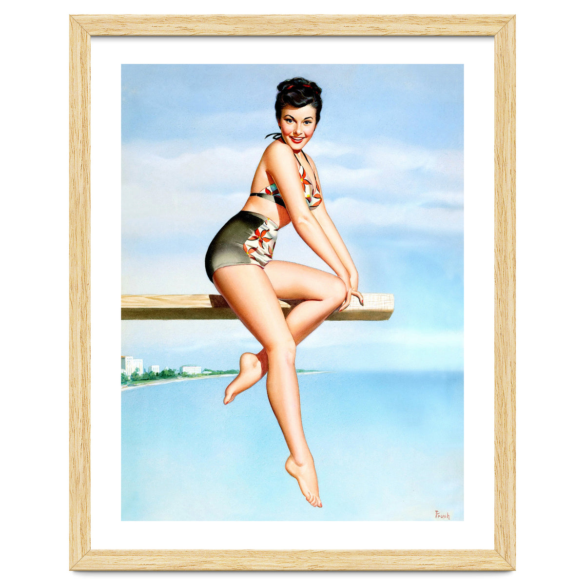 Smiling Sexy Pinup Girl Posing On A Board