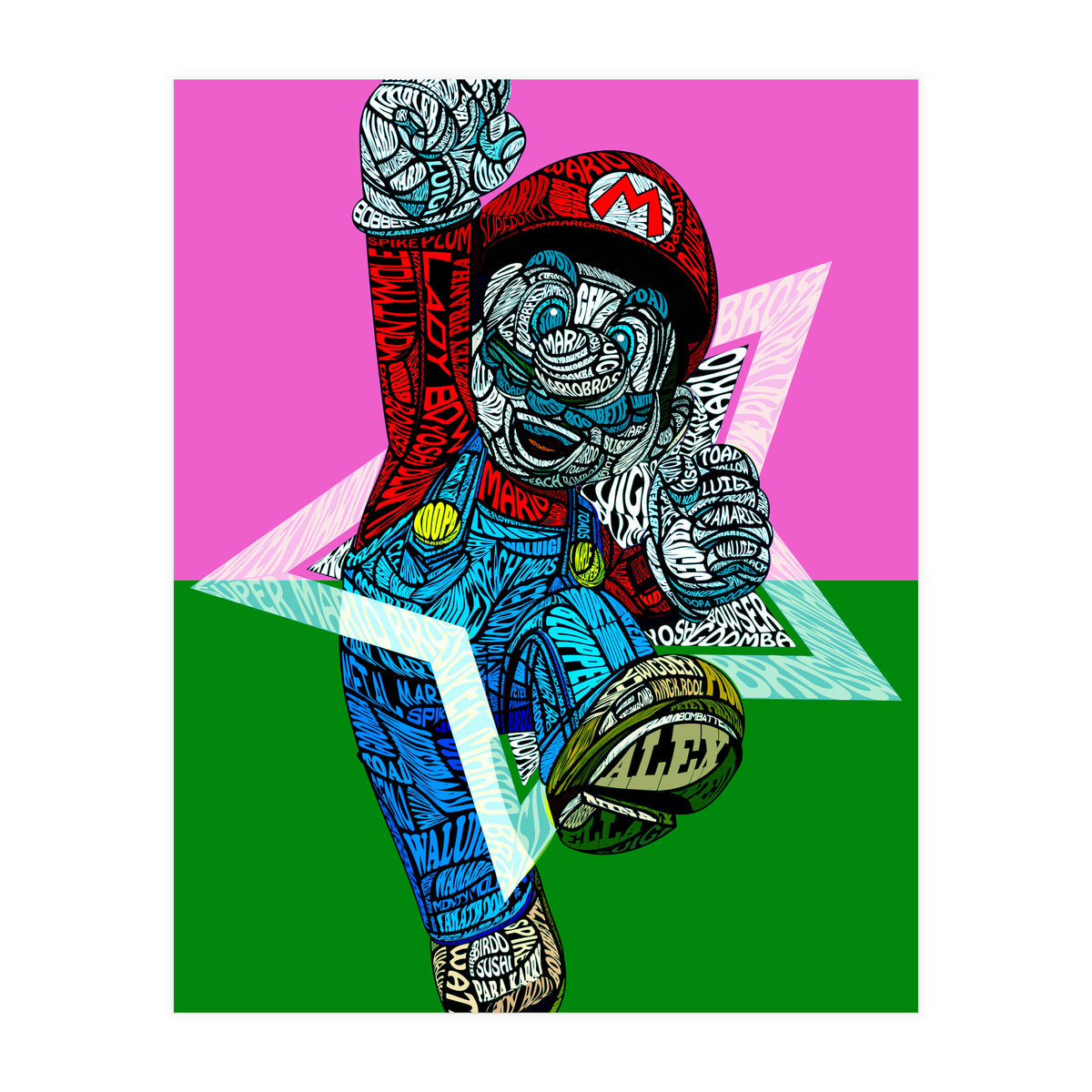 Mario Bross Typo Style Cartoon Pop Art (Print Only)