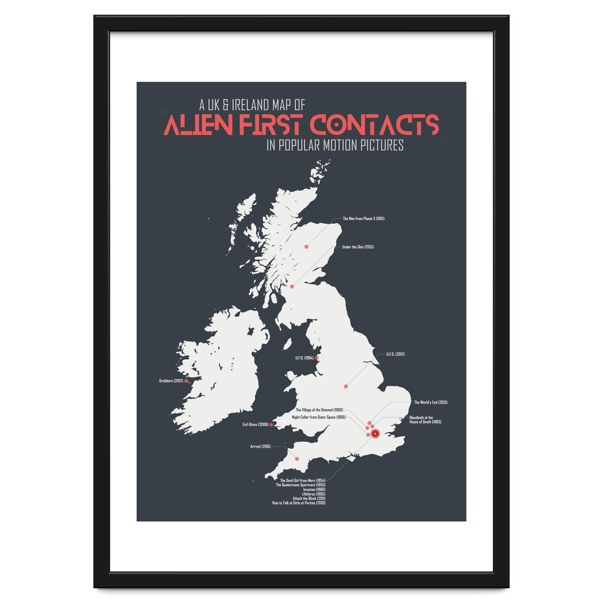 UK & Ireland Map of Alien First Contacts in Movies