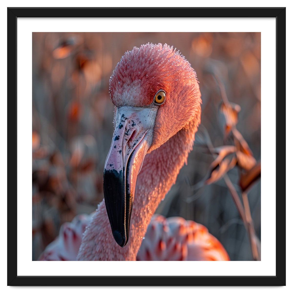 Close Up Of A Pink Flamingo Head In Sunlight
