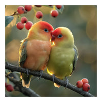 Two Lovebirds Sitting On A Branch (Print Only)