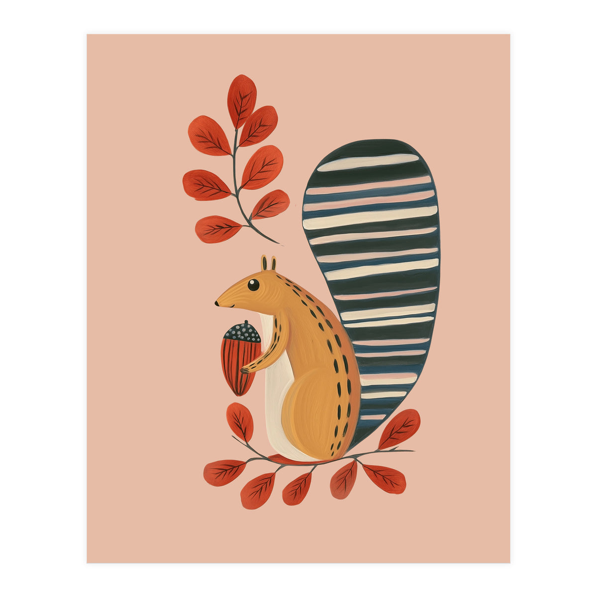 Squirrel In A Pink Autumn (Print Only)