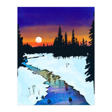 Purple Midnight, Snow River Full Moon Nature Landscape Painting, Winter Travel Adventure Places (Print Only) thumbnail