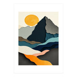Minimalist Layered Mountain Landscape with Golden Sun (Print Only) thumbnail