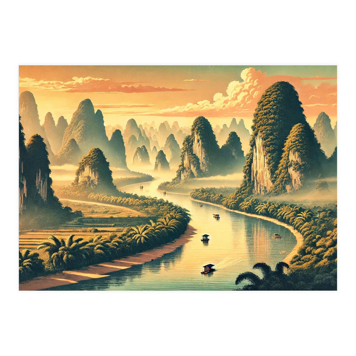 Vintage China, Guilin Karst Mountains Poster (Print Only)