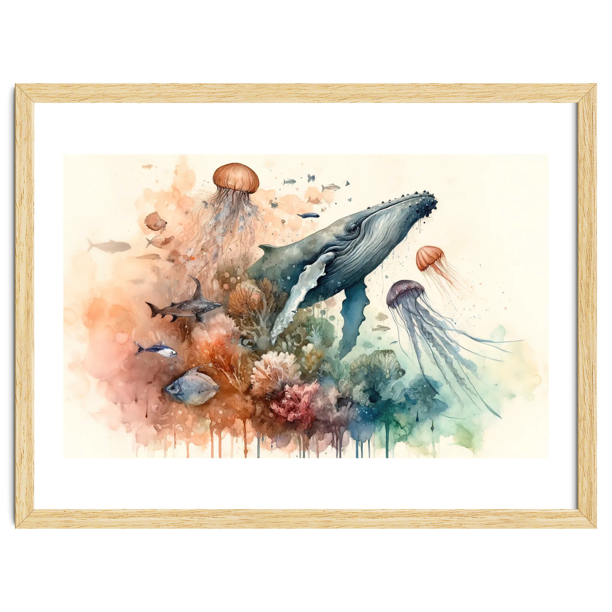 Whale And Jellyfish Watercolor