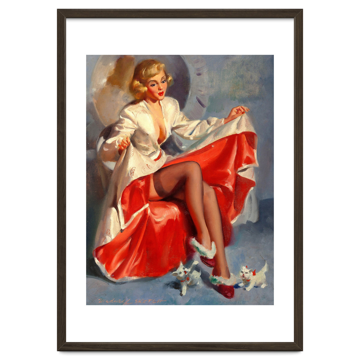 Pinup Girl Playing With Two Little Cats