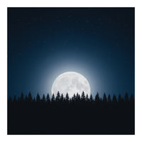 Midnight Serenity: Full Moon Over Forest Silhouettes (Print Only)