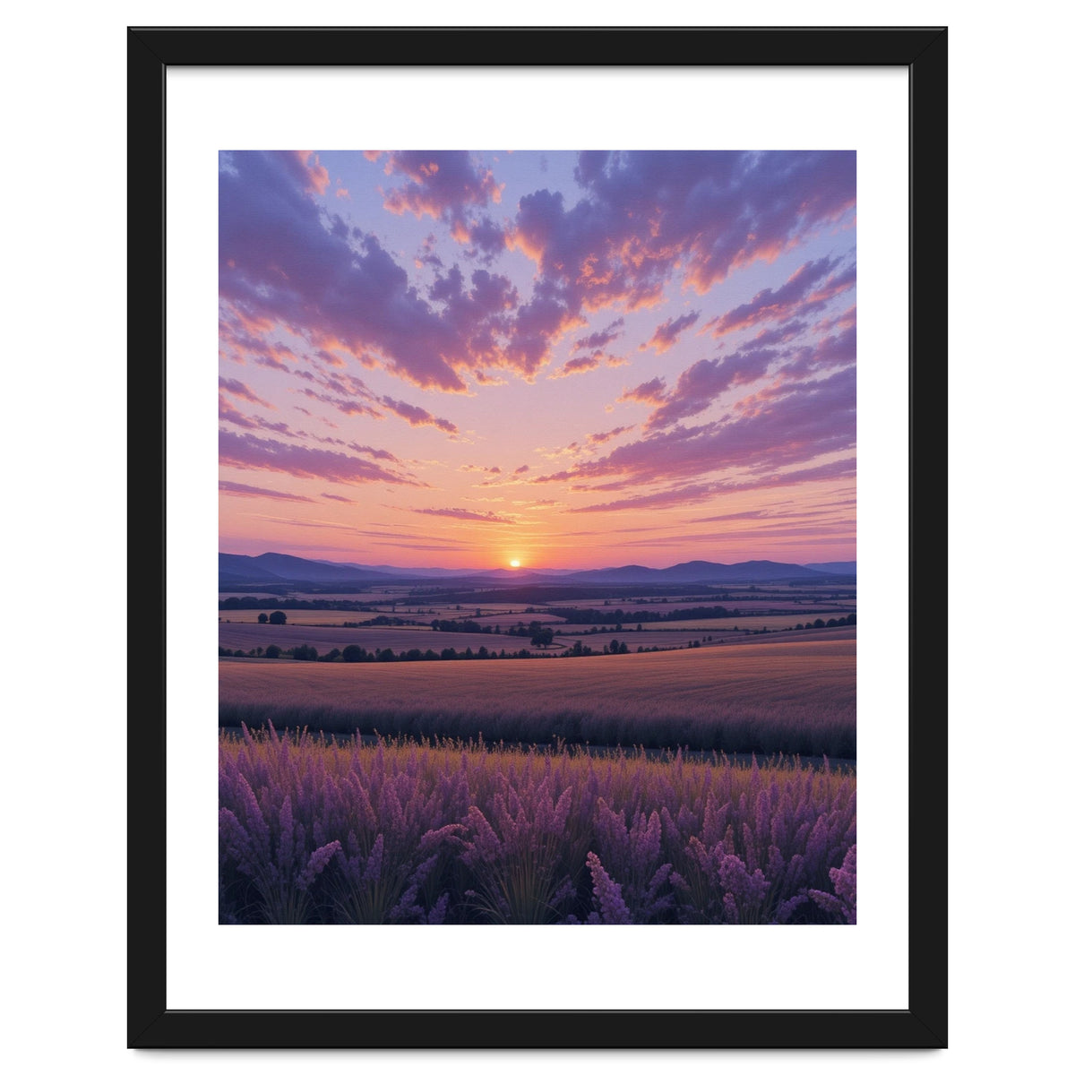 Serene Lavender Fields at Golden Hour Sunset