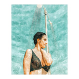 Bathe | Woman Pool Shower | Summer Swim Watercolor Painting | Brunette Bikini Boho Fashion (Print Only) thumbnail