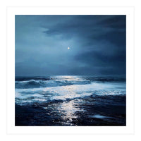 Midnight Seascape with Moonlight Reflecting (Print Only)