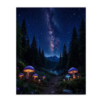 Enchanted Midnight Forest: Glowing Mushrooms and Milky Way (Print Only)