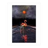 Flamingo and Red Moon  (Print Only) thumbnail