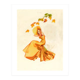 Woman Posing In Yellow Dress And Autumn Leafs (Print Only) thumbnail