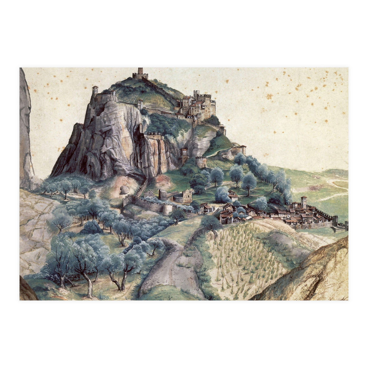 'Castle and Town of Arco', 1495, Watercolour on paper, 22,3 x 22,3 cm. (Print Only)