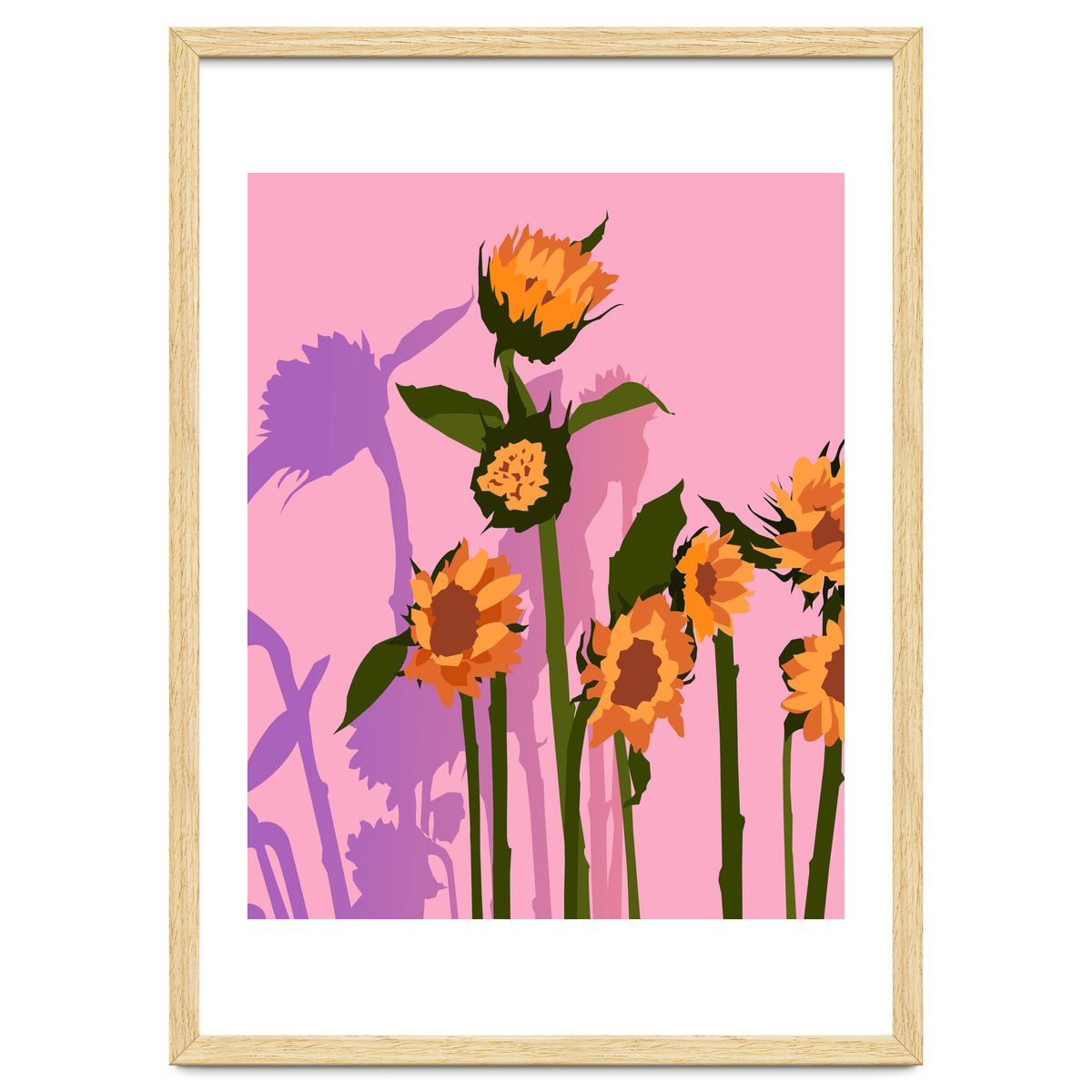 Golden Sunflowers Inside, Botanical Nature Floral Plants Painting, Blush Meadow Blossom Spring, Summer Bohemian Eclectic Positivity