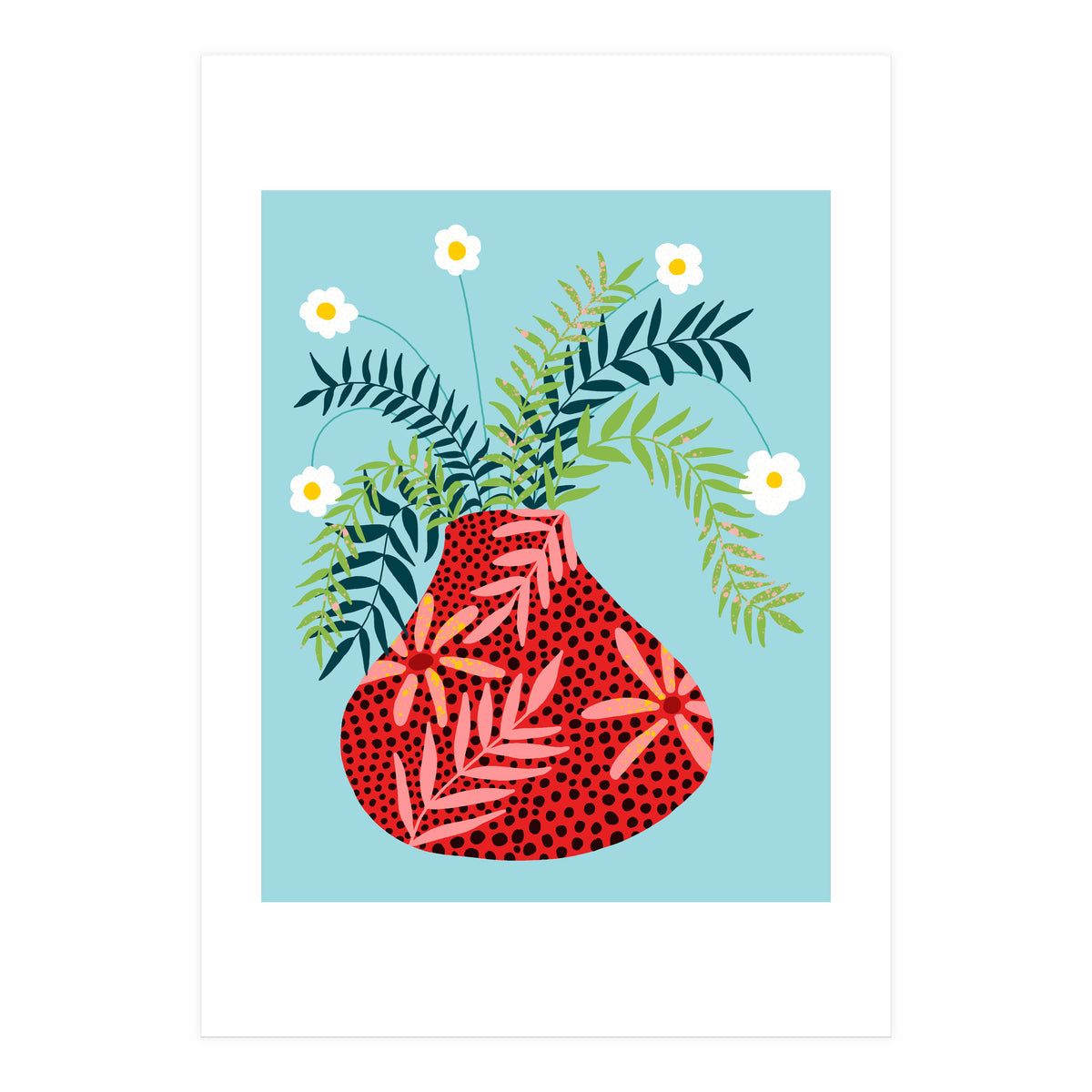 Sunny Side Up Flower Pot, Floral Odd Quirky Imperfect Whimsical Unique, Eclectic Bohemian Strange Polka Dots Maximalist (Print Only)