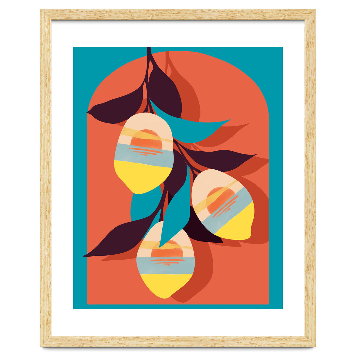 Lemon Sunset, Eclectic Botanical Colorful Bohemian Fruits, Food Pop Of Color Lime Retro